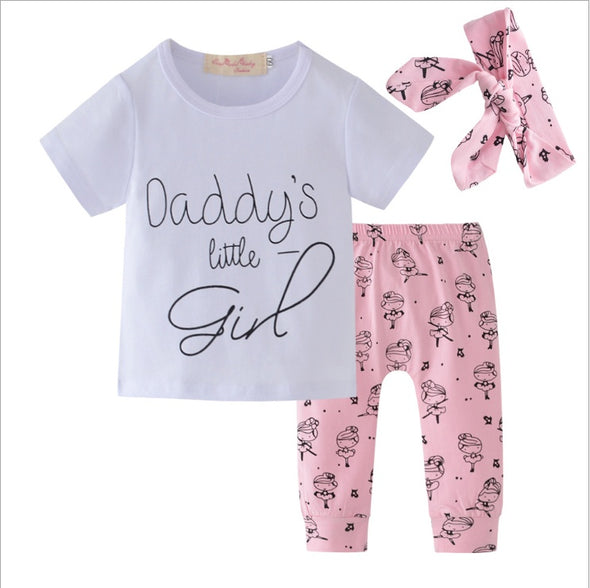 Infant Baby Girls Clothes Daddy's Little Girl T-shirt Cartoon Pants Headband Toddler Outfits Clothing Set